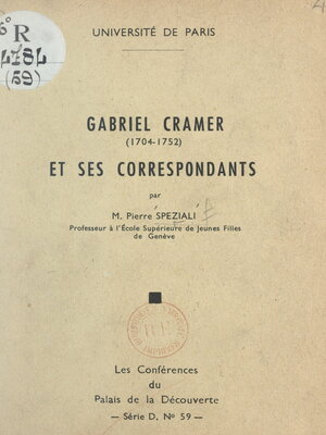 cover image of Gabriel Cramer, 1704-1752, et ses correspondants